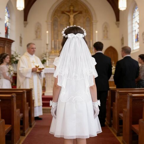 First Communion Veil Set 1st Communion Accessories Wreath Veil Headpiece Sock Necklace Bracelet for Wedding Party Costume in Kuwait