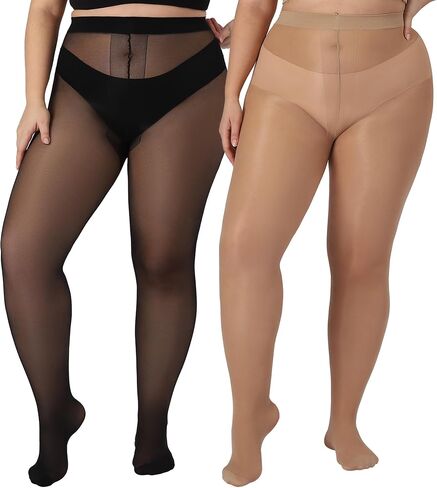 DancMolly Plus Size Tights for Women, 20D Sheer to Waist T Crotch Control Top Pantyhose, Under Dress 2 Pairs in Kuwait