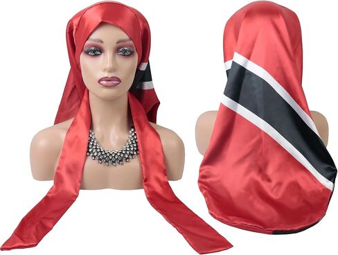 Trinidad and Tobago Flag Adult's Satin Long Sleeping Cap with Ties for Women - Perfect for Protective Hairstyles, Overnight Trinidad and Tobago Satin Bonnet Trinbago Night Caps Multicolor in Saudi Arabia