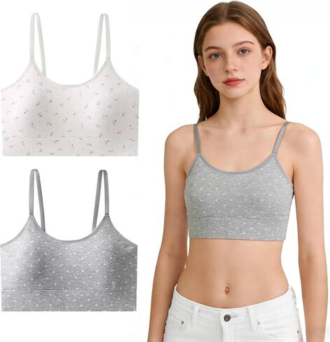 حمالة صدر مبطنة للتدريب للفتيات، حمالات صدر قطنية قصيرة مع أشرطة قابلة للتعديل، خفيفة لاسلكية 10-16 سنة in Kuwait