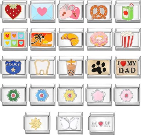 papasgix Custom Italian Charm Bracelet Charms Silver Set 10 Personalized Stainless Steel Charm Brascelets 9mm Assorted Italian Charms Bracelet Links Handmade DIY Jewelry Pink in Saudi Arabia