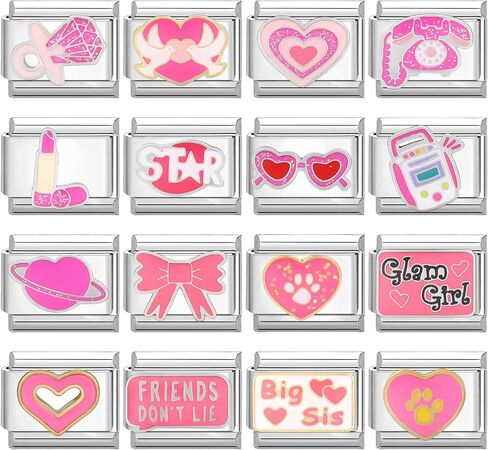 papasgix Custom Italian Charm Bracelet Charms Silver Set 10 Personalized Stainless Steel Charm Brascelets 9mm Assorted Italian Charms Bracelet Links Handmade DIY Jewelry Pink in Saudi Arabia
