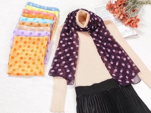 Women 1950s Retro Polka Dots Chiffon Scarf, Lightweight Soft Sheer Long Head Wrap Shawl Scarves for All Season in Saudi Arabia