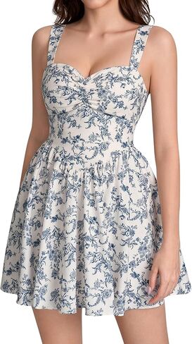 EYNMIN Floral Mini Graduation Dress Sweetheart Neckline Bow Tie Flowy A Line Dresses Cute Casual Short Sundress 2026 Summer in Kuwait