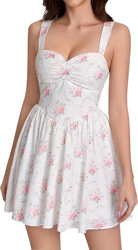 EYNMIN Floral Mini Graduation Dress Sweetheart Neckline Bow Tie Flowy A Line Dresses Cute Casual Short Sundress 2026 Summer in Saudi Arabia