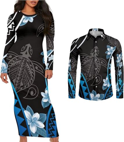 Polynesian Tribal Clothing Samoa Colorful Tapa Flower Print Custom Couple Matching Outfits Club Dress Men Shirt ﻿ in Kuwait