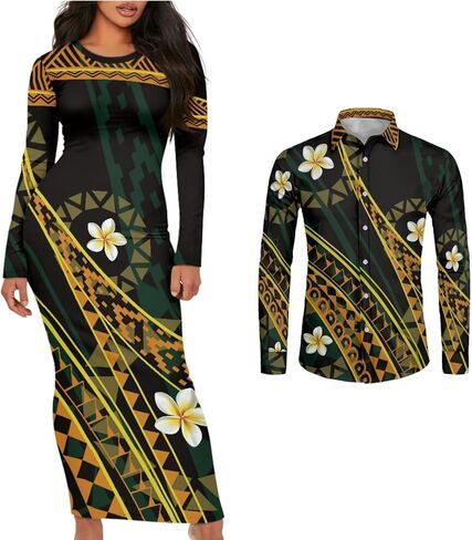 Polynesian Tribal Clothing Samoa Colorful Tapa Flower Print Custom Couple Matching Outfits Club Dress Men Shirt ﻿ in Kuwait