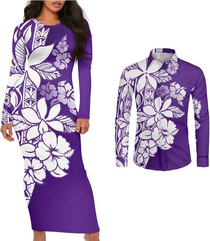 Polynesian Tribal Clothing Samoa Colorful Tapa Flower Print Custom Couple Matching Outfits Club Dress Men Shirt ﻿ in Kuwait