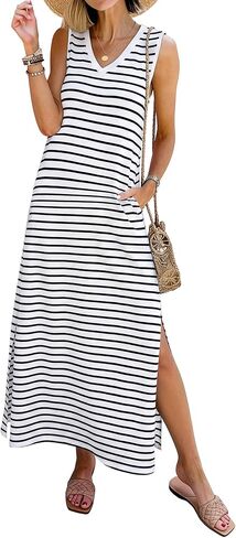 ANRABESS Womens Summer Casual V Neck Sleeveless Tank Maxi Dress Split Wrinkle-Free Beach Vacation Sundress Cruise Outfits in Saudi Arabia