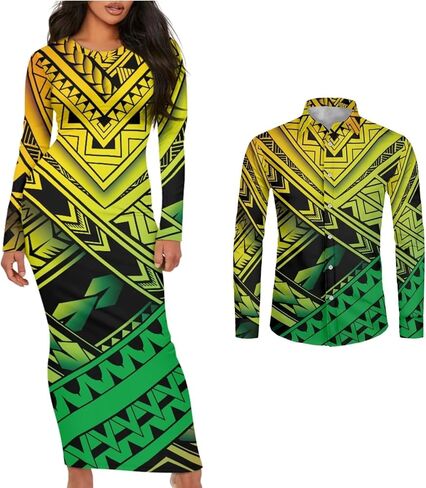 Polynesian Tribal Clothing Samoa Colorful Tapa Flower Print Custom Couple Matching Outfits Club Dress Men Shirt ﻿ in Kuwait
