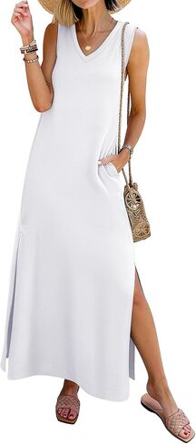 ANRABESS Womens Summer Casual V Neck Sleeveless Tank Maxi Dress Split Wrinkle-Free Beach Vacation Sundress Cruise Outfits in Saudi Arabia