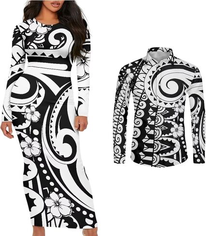 Polynesian Tribal Clothing Samoa Colorful Tapa Flower Print Custom Couple Matching Outfits Club Dress Men Shirt ﻿ in Kuwait