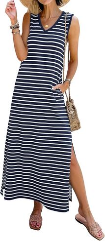 ANRABESS Womens Summer Casual V Neck Sleeveless Tank Maxi Dress Split Wrinkle-Free Beach Vacation Sundress Cruise Outfits in Saudi Arabia