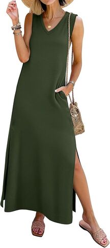 ANRABESS Womens Summer Casual V Neck Sleeveless Tank Maxi Dress Split Wrinkle-Free Beach Vacation Sundress Cruise Outfits in Saudi Arabia