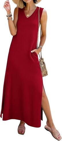 ANRABESS Womens Summer Casual V Neck Sleeveless Tank Maxi Dress Split Wrinkle-Free Beach Vacation Sundress Cruise Outfits in Saudi Arabia