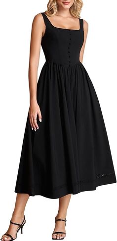 HTZMO Women Summer Wedding Guest Formal Midi Dresses 2026 Lace A Line Flowy Casual Boho Vacation Party Sundress Pockets in Kuwait