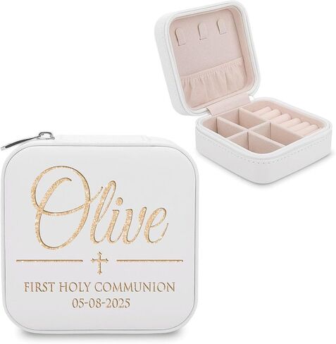 Personalized First Communion Gift for Girls – Custom Jewelry Box with Name & Date, Elegant Keepsake for First Holy Communion in Saudi Arabia