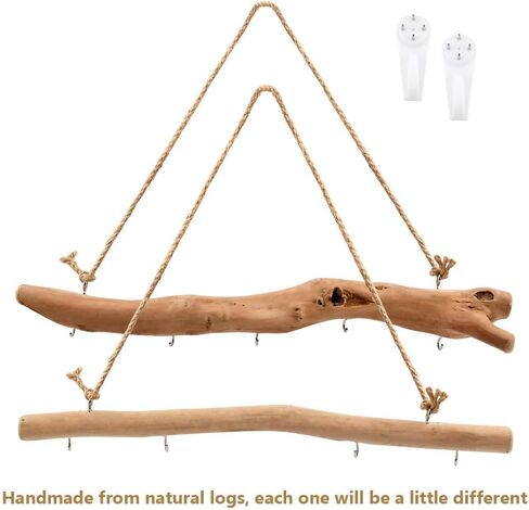 2 قطعة 15 بوصة من الخشب الطبيعي المزخرف بفروع المزرعة المنزلية لتزيين الحائط ومنظمات المجوهرات المعلقة مع 5 خطافات ديكور لبيت المزرعة وديكور الحائط المنزلي in Kuwait