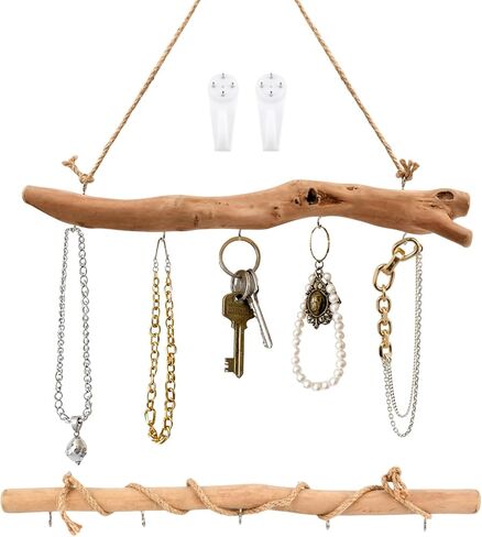 2 قطعة 15 بوصة من الخشب الطبيعي المزخرف بفروع المزرعة المنزلية لتزيين الحائط ومنظمات المجوهرات المعلقة مع 5 خطافات ديكور لبيت المزرعة وديكور الحائط المنزلي in Kuwait