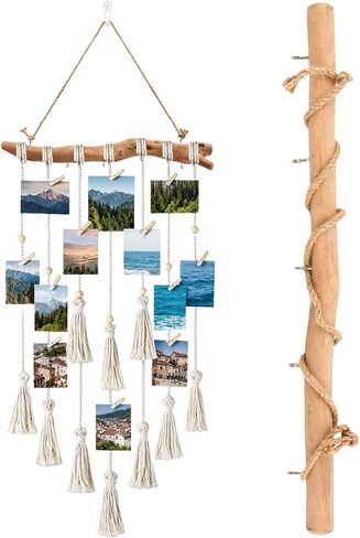 2 قطعة 15 بوصة من الخشب الطبيعي المزخرف بفروع المزرعة المنزلية لتزيين الحائط ومنظمات المجوهرات المعلقة مع 5 خطافات ديكور لبيت المزرعة وديكور الحائط المنزلي in Kuwait