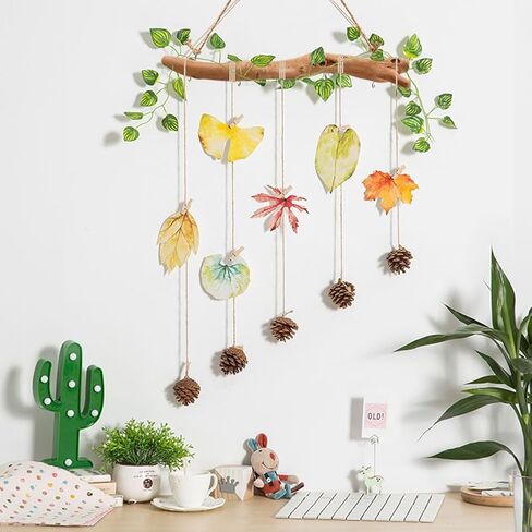 2 قطعة 15 بوصة من الخشب الطبيعي المزخرف بفروع المزرعة المنزلية لتزيين الحائط ومنظمات المجوهرات المعلقة مع 5 خطافات ديكور لبيت المزرعة وديكور الحائط المنزلي in Kuwait