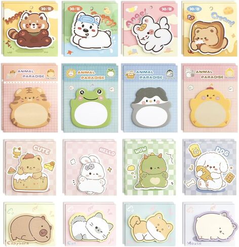 32 وسادة 400 ورقة ملاحظات لاصقة لطيفة، ملاحظات لاصقة على شكل حيوانات كرتونية كاواي، ملاحظات ذاتية اللصق، مجموعة ملاحظات لاصقة صغيرة، هدايا ملاحظات على شكل حيوانات للطلاب، لوازم مكتب المنزل والمدرسة in Kuwait