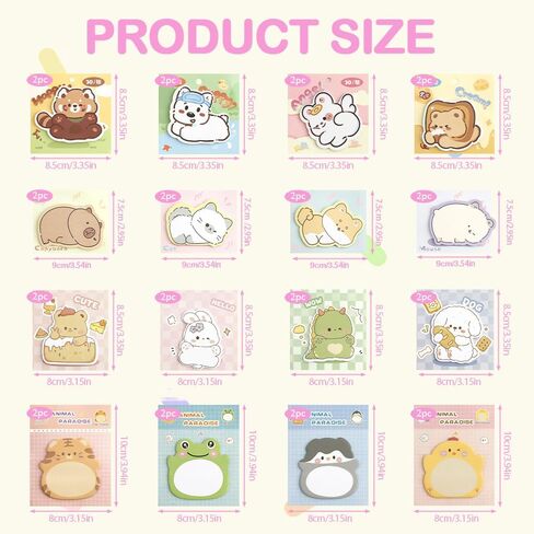 32 وسادة 400 ورقة ملاحظات لاصقة لطيفة، ملاحظات لاصقة على شكل حيوانات كرتونية كاواي، ملاحظات ذاتية اللصق، مجموعة ملاحظات لاصقة صغيرة، هدايا ملاحظات على شكل حيوانات للطلاب، لوازم مكتب المنزل والمدرسة in Kuwait