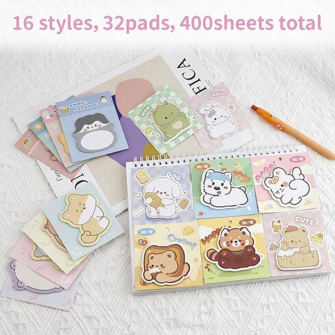 32 وسادة 400 ورقة ملاحظات لاصقة لطيفة، ملاحظات لاصقة على شكل حيوانات كرتونية كاواي، ملاحظات ذاتية اللصق، مجموعة ملاحظات لاصقة صغيرة، هدايا ملاحظات على شكل حيوانات للطلاب، لوازم مكتب المنزل والمدرسة in Kuwait