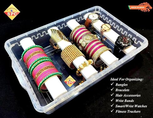 SPC Plastic Adjustable 4 Rod Bangle Box Chudi Set Organizer Jewellery Storage Display Box For Chudi Bracelet Wrist Watch Hair Bands Scrunchies Accessories,Transparent (1),25 X 38 X 9 Cm,25 Centimeters in Saudi Arabia