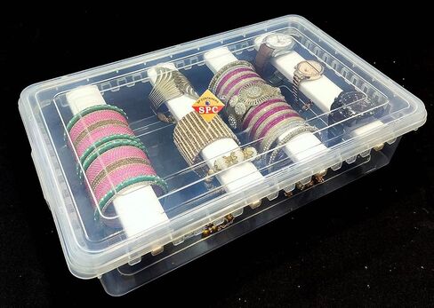 SPC Plastic Adjustable 4 Rod Bangle Box Chudi Set Organizer Jewellery Storage Display Box For Chudi Bracelet Wrist Watch Hair Bands Scrunchies Accessories,Transparent (1),25 X 38 X 9 Cm,25 Centimeters in Saudi Arabia