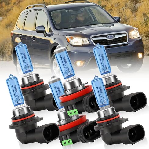 Fit for Subaru Forester 2009-2018 High Performance Halogen Headlight Bulbs,9005 High Beam H11 Low Beam 9145/9006 Fog Lights Headlamp Replacement Bulbs Kit,Pack of 6 in Kuwait
