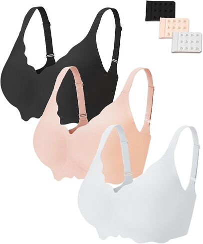 3 قطع حمالات صدر جيلي للنساء بدون سلك مريح حمالات صدر لاسلكية للنساء بدون خياطة تغطية كاملة، حمالة صدر موسع in Kuwait