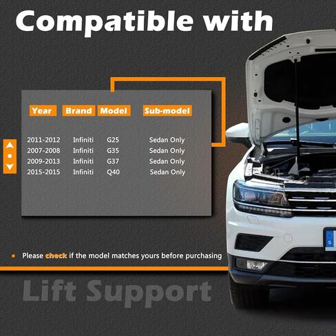 2Pcs 13 in Front Hood Struts Lift Supports Compatible with Infiniti G25 11-12 / G35 07-08 / G37 09-13 / Q40 2015 Sedan Only Shock Gas Spring Prop Rod Cylinder Replace 65470JK000 65470JK00C 65471JK000 in Saudi Arabia