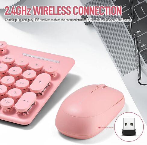 Wireless Keyboard and Mouse Combo, Full Size Compact Quiet Wireless Keyboard and Mouse Set 2.4G Ultra-Thin Sleek Design for Windows, Desktop, PC, Notebook, Laptop,Round Keys Classic Punk biack in Kuwait