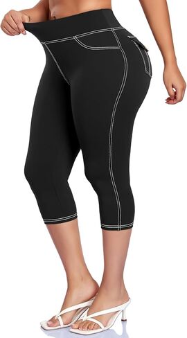 High Waisted Capri Leggings for Women-Denim-Like Stitching,Workout Pockets,Butt Lifting Ideal for Gym,Yoga Tummy Control in Saudi Arabia