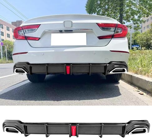 FREEMOTOR802 Compatible with 2018-2022 Honda Accord Hybrid Rear Bumper Lip Diffuser, PP Polypropylene Gloss Black Real LED Rear Shark Fins Spoiler in Saudi Arabia