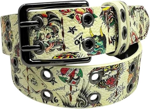 حزام ED HARDY للرجال مطبوع عليه Ace of Hearts مقاس 38 مم بإبزيم ثنائي الشق in Saudi Arabia