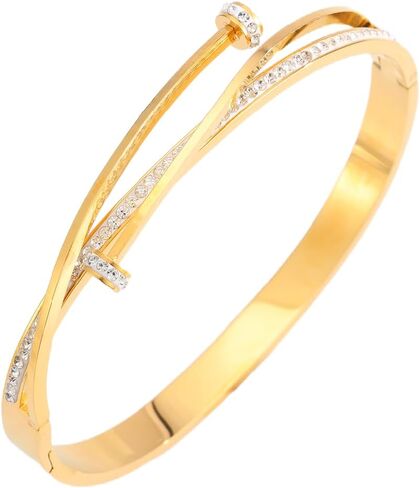 New Unique Double Crystal Nail Head Cross Stainless Steel Bangle Bracelet Popular Gifts for Girlfriend Mom Wedding Love Bracelet in Saudi Arabia
