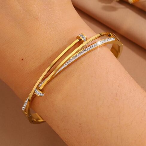 New Unique Double Crystal Nail Head Cross Stainless Steel Bangle Bracelet Popular Gifts for Girlfriend Mom Wedding Love Bracelet in Saudi Arabia