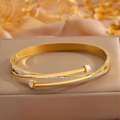 New Unique Double Crystal Nail Head Cross Stainless Steel Bangle Bracelet Popular Gifts for Girlfriend Mom Wedding Love Bracelet in Saudi Arabia
