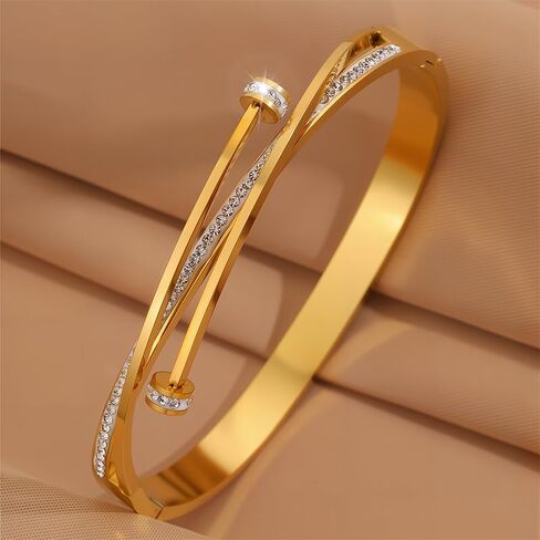 New Unique Double Crystal Nail Head Cross Stainless Steel Bangle Bracelet Popular Gifts for Girlfriend Mom Wedding Love Bracelet in Saudi Arabia