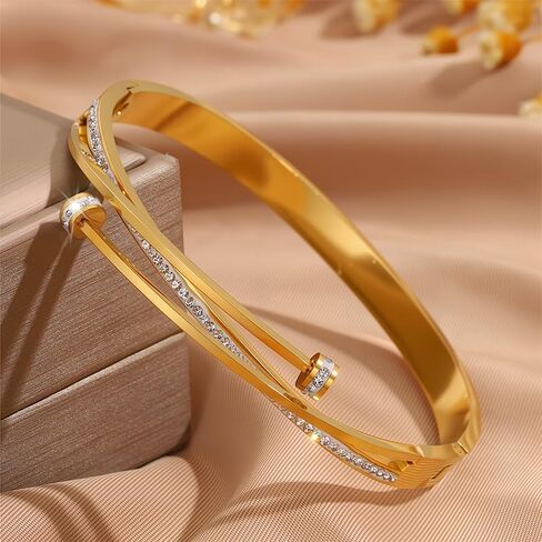 New Unique Double Crystal Nail Head Cross Stainless Steel Bangle Bracelet Popular Gifts for Girlfriend Mom Wedding Love Bracelet in Saudi Arabia