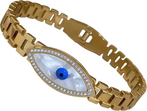Evil Eye Gold Bracelets Rhinestone Bracelet Protection Bracelet Evil Eye Jewelry Stainless Steel Cuff Bracelet Daily Elegant Gold Women in Kuwait