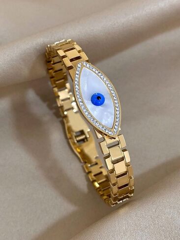 Evil Eye Gold Bracelets Rhinestone Bracelet Protection Bracelet Evil Eye Jewelry Stainless Steel Cuff Bracelet Daily Elegant Gold Women in Kuwait