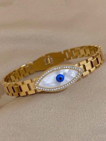 Evil Eye Gold Bracelets Rhinestone Bracelet Protection Bracelet Evil Eye Jewelry Stainless Steel Cuff Bracelet Daily Elegant Gold Women in Kuwait