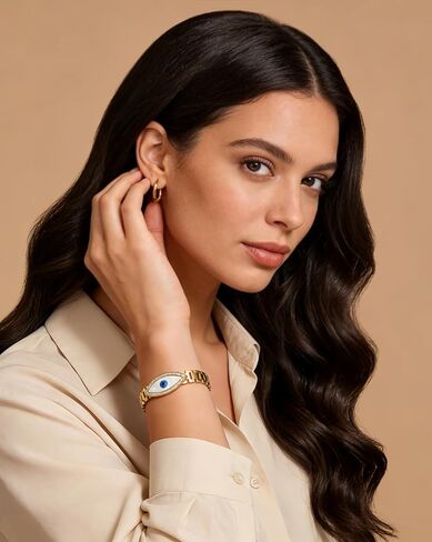 Evil Eye Gold Bracelets Rhinestone Bracelet Protection Bracelet Evil Eye Jewelry Stainless Steel Cuff Bracelet Daily Elegant Gold Women in Kuwait