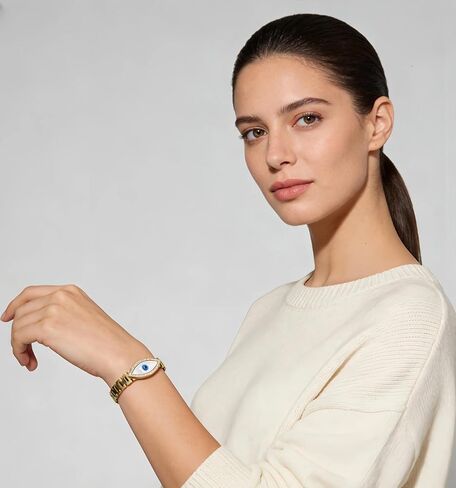 Evil Eye Gold Bracelets Rhinestone Bracelet Protection Bracelet Evil Eye Jewelry Stainless Steel Cuff Bracelet Daily Elegant Gold Women in Kuwait