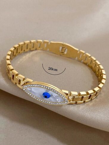 Evil Eye Gold Bracelets Rhinestone Bracelet Protection Bracelet Evil Eye Jewelry Stainless Steel Cuff Bracelet Daily Elegant Gold Women in Kuwait