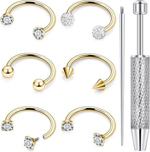18G 16G 14G Horseshoe Septum Nose Ring Piercing Jewelry Stainless Steel Internal Thread Circular Barbell Daith Rook Earring Snake Bite Lip Ring Piercing Jewelry for Women Silver Black Gold in Saudi Arabia