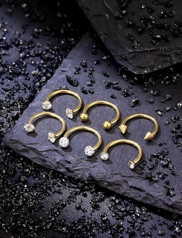 18G 16G 14G Horseshoe Septum Nose Ring Piercing Jewelry Stainless Steel Internal Thread Circular Barbell Daith Rook Earring Snake Bite Lip Ring Piercing Jewelry for Women Silver Black Gold in Saudi Arabia